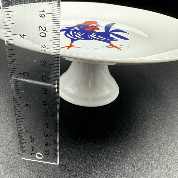 Vintage Naaman Israel Fine Porcelain Footed Cake Fruit Stand Rooster Design 9" - Picture 7 of 8
